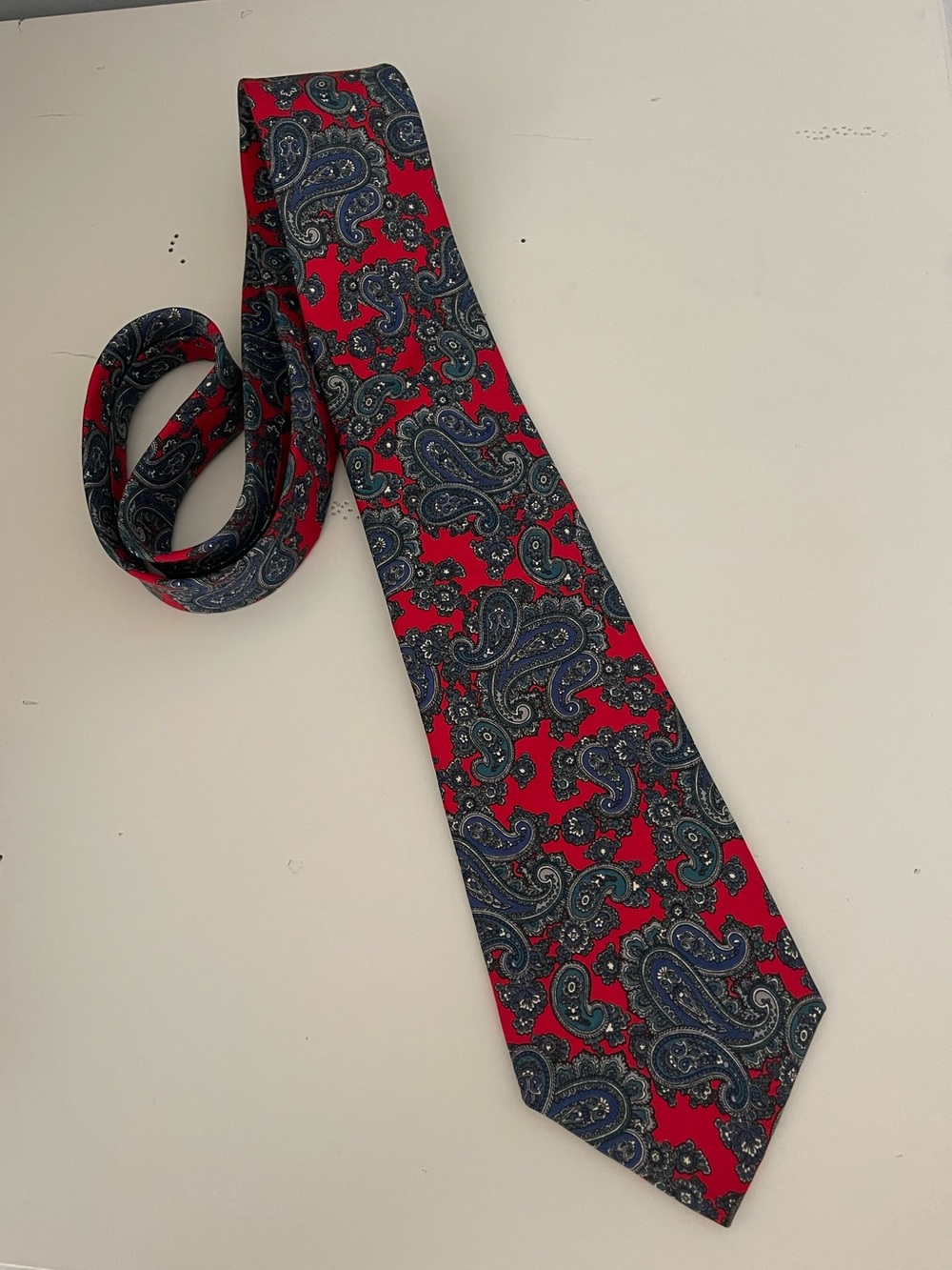 Vintage Christian Dior All Silk Paisley Tie Red Blue Italian Fabric